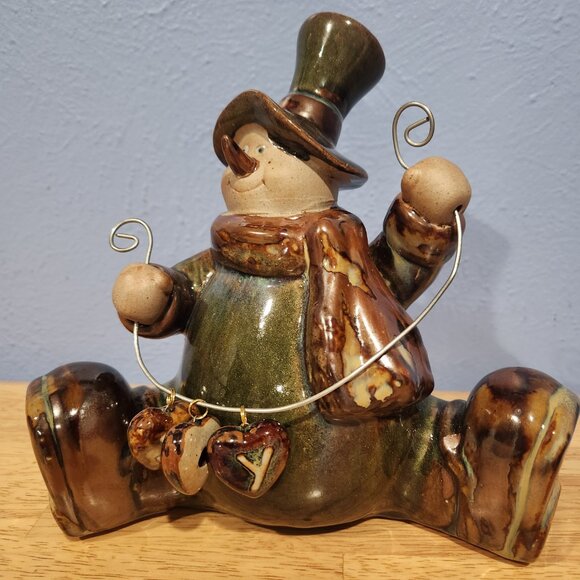 Snowman Holding JOY Sign Figurine Christmas Tabletop 8" Decor Grazed - Picture 2 of 8